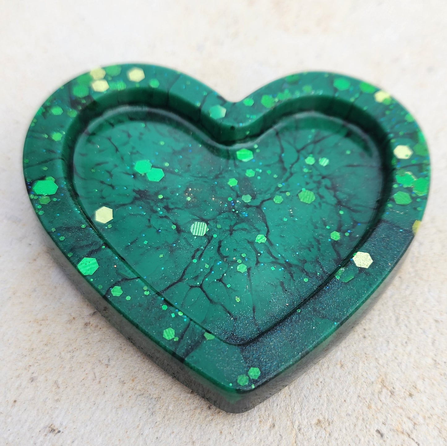 Heart Trinket Dish Green