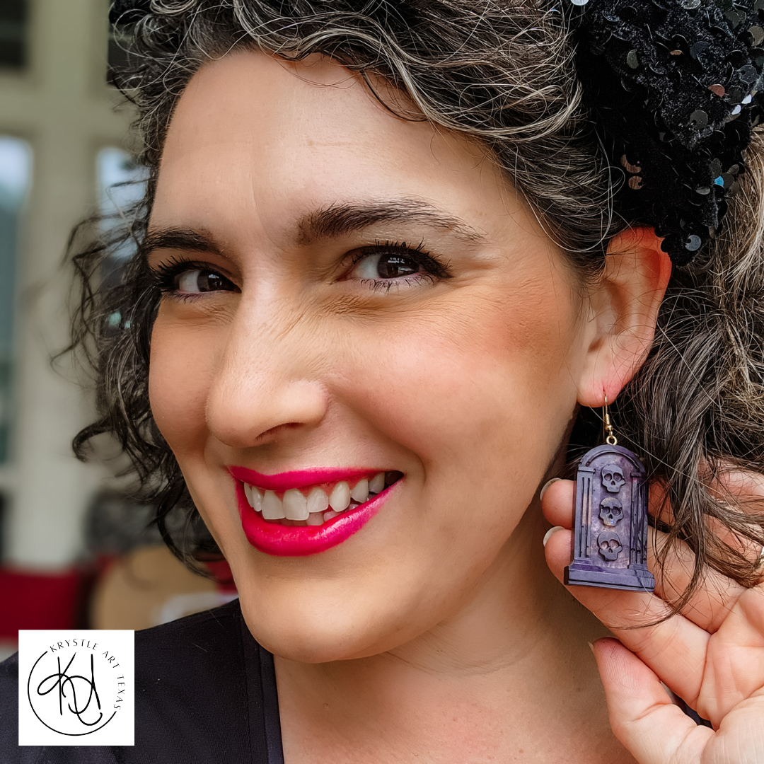 Tombstone Earrings Purple & Orange 1