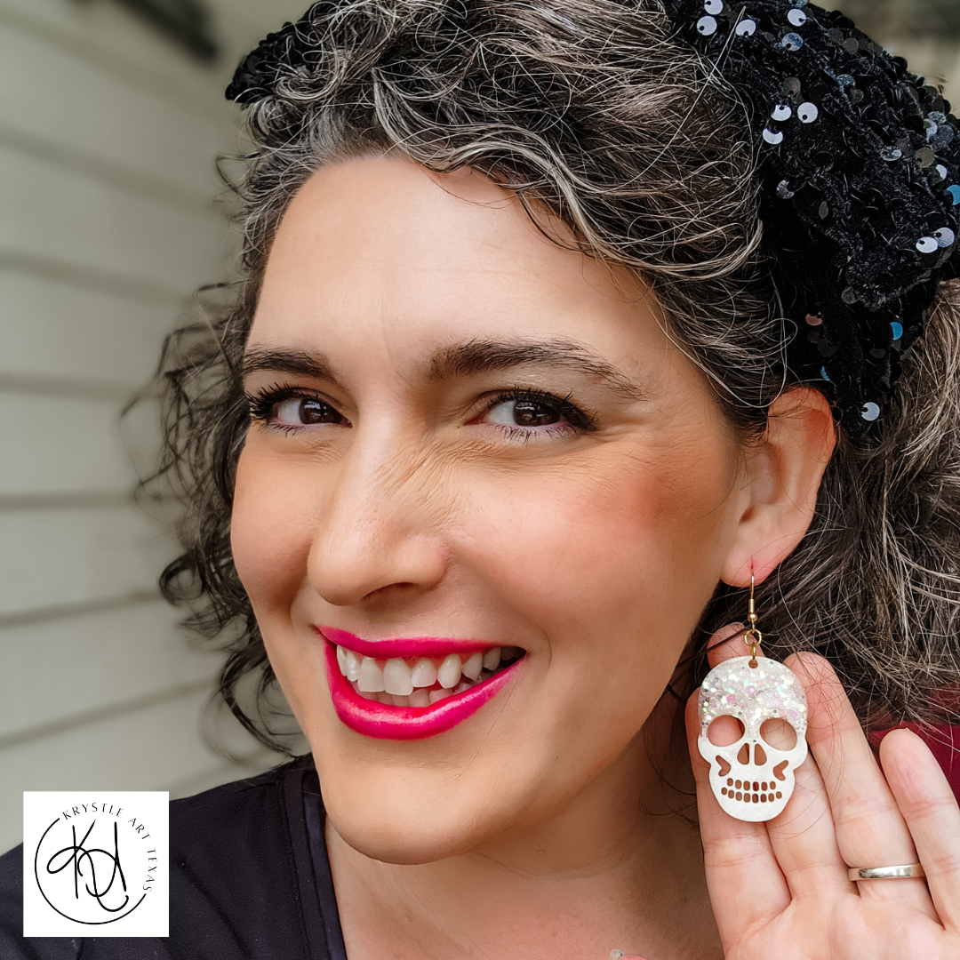 Sparkly White Skull Earrings