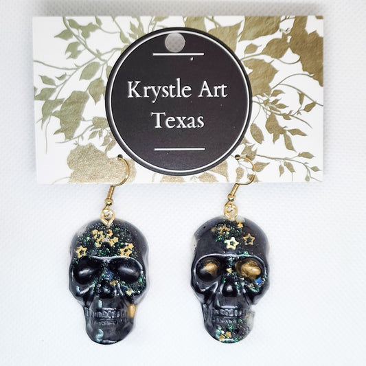 Skull Earrings Black & Gold 1