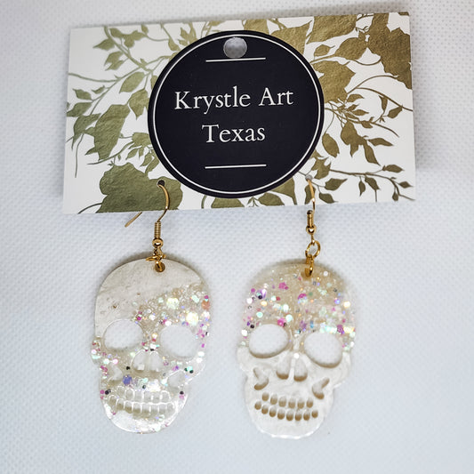 Sparkly White Skull Earrings