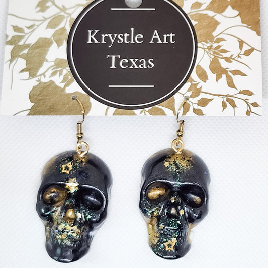 Skull Earrings Black & Gold 3