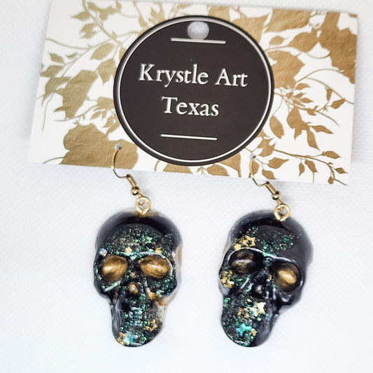 Skull Earrings Black & Gold 2